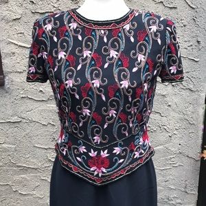 Papell Boutique beaded and embroidered silk top